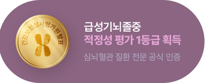 급성기뇌졸중 적정성 평가 1등급 획득. 심뇌혈관 질환 전문 공식 인증